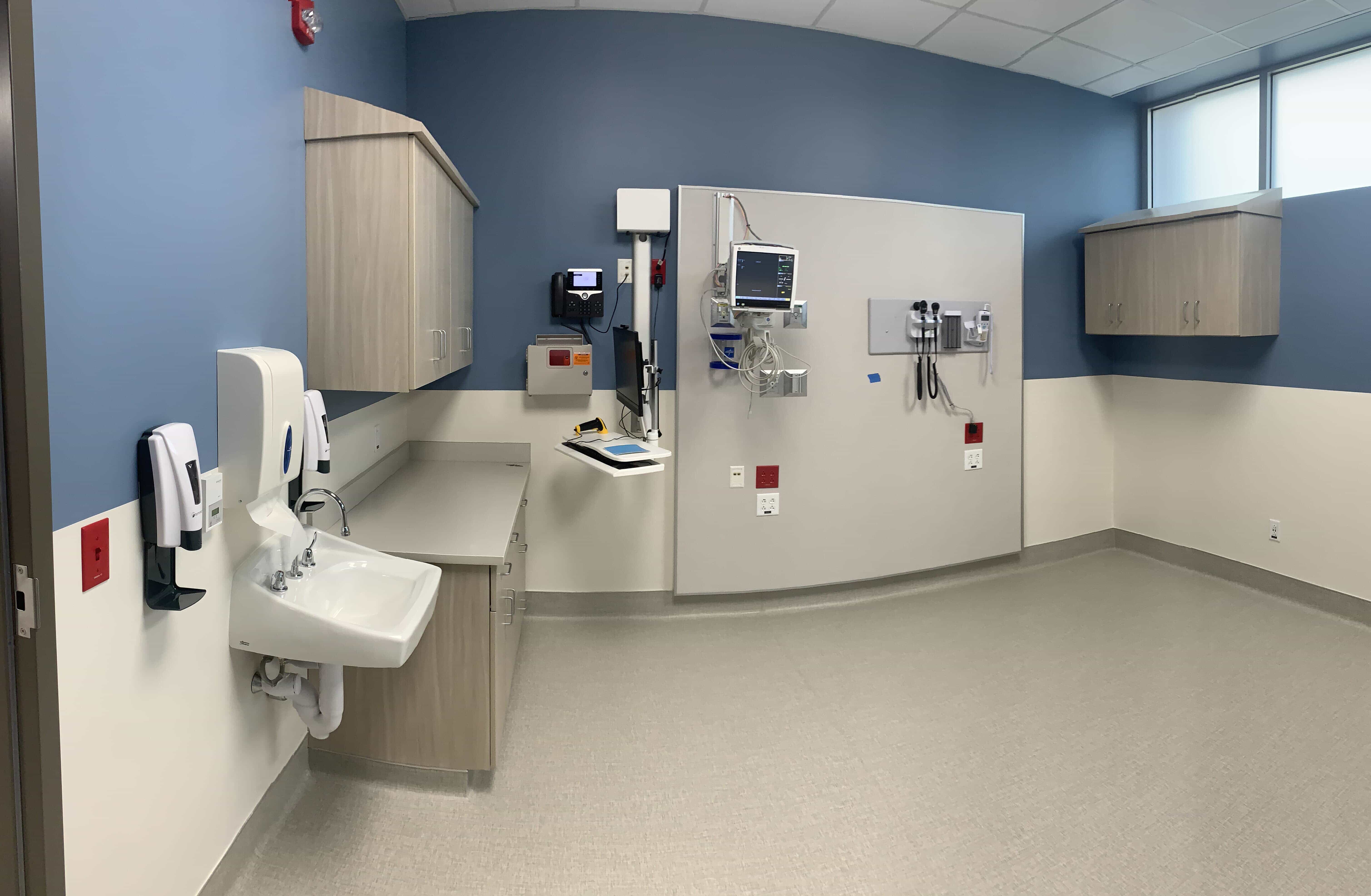 A renovated emergency department room at Daviess Community Hospital featuring modern medical equipment, new paint, and updated flooring and décor, designed to enhance patient care and comfort.